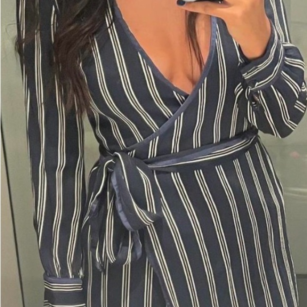 Abercrombie & Fitch Navy and White Striped Wrap Dress /romper